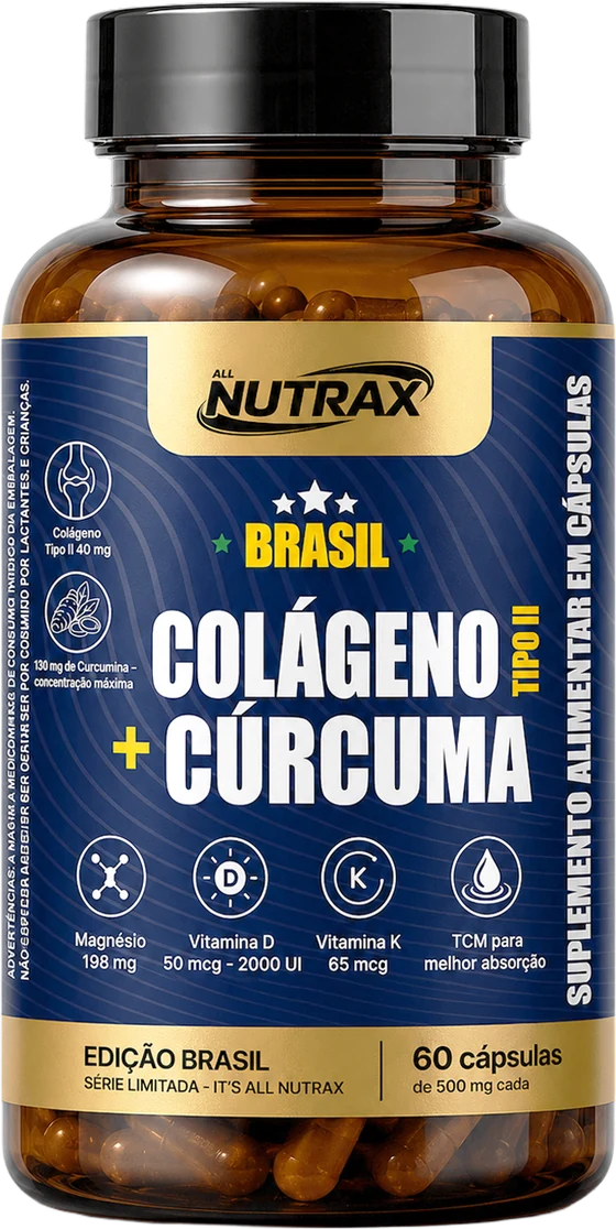 Frasco Colágeno Tipo II + Cúrcuma All Nutrax, 60 cápsulas